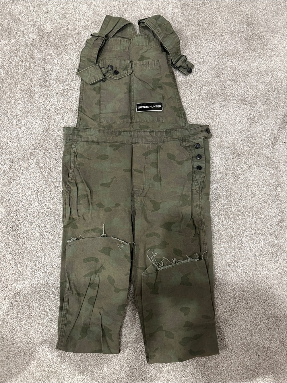 Zara Womens Trafaluc Denim green camouflage Olive Camo Overalls